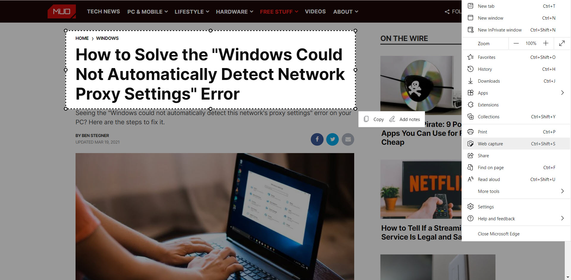 Microsoft Edge Web Capture Feature